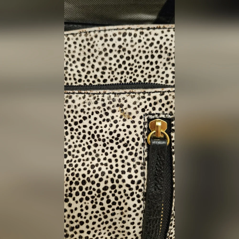 Fossil Amelia White Cheetah Black Leather Backpack Shoulder Bag ZB7856504 $298